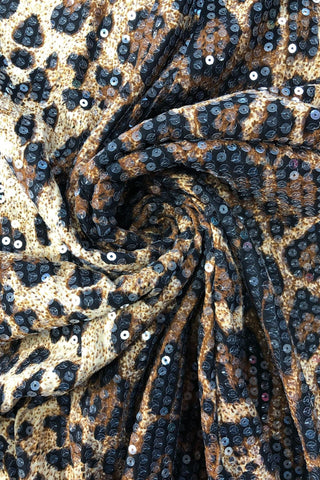 Leopard Print Long Dress – High Neck Sleeveless Sequin Mesh Fabric & Open Back Design