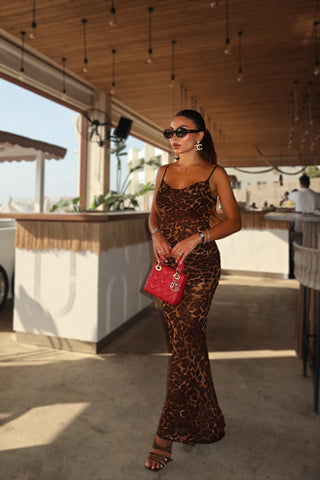Leopard See Through Backless Long Dress