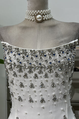 Pearl & Crystal Strapless Midi Dress