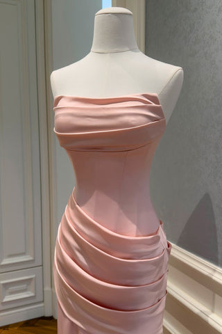Satin Draped Corset Long Dress with Scarf – Elegant Strapless Design
