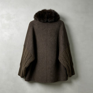 Faux Fur Trim Cable Knit Long Cardigan