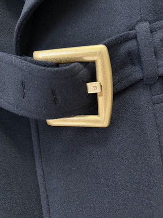 Wool-Blend Belted Short Coat with Oversized Lapel Collar