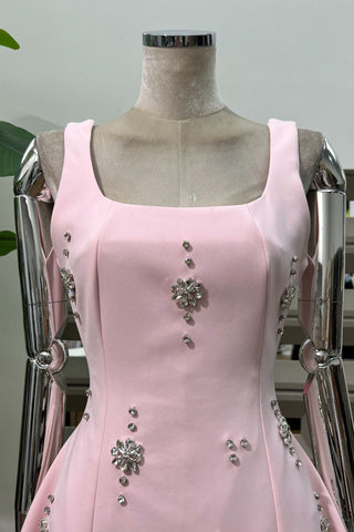 Crystal Embellished Open Back Bow Mini Dress
