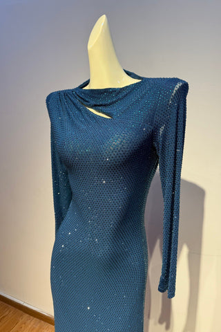Crystal Embellished Cut-Out Open-Back Long Dress