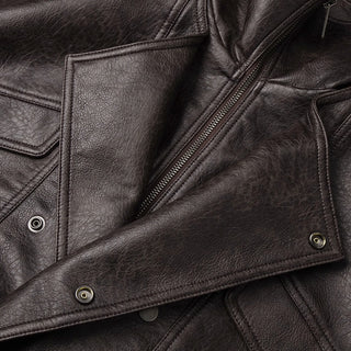 Classic Aviator Leather Jacket with High Neck, Utility Pockets, and Structured Fit