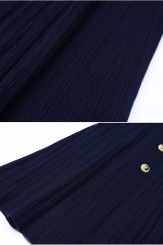 Long Sleeve Ribbed Knit Button-Down Midi Dress with Belt and Contrast Cuffs