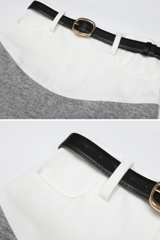 Chic Knit Contrast Panel Top & Midi Skirt Set