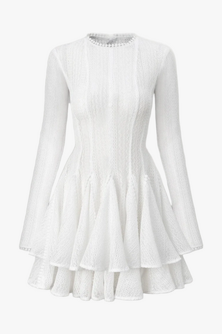 Elegant Lace Mesh Long Sleeve Layered Mini Dress