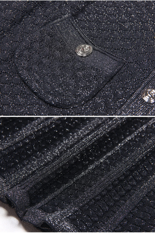 Shimmer Knit Mid-Long Dress with Three-Quarter Sleeves and Front Buttons