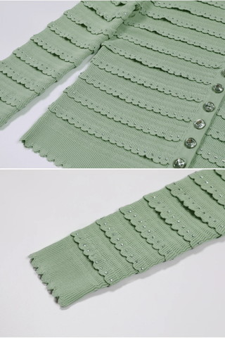 Knitted Two-Piece Set with Rhinestone Detailing – Cardigan & Midi Long Skirt