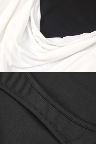 Halter Neck Two-Tone Long Dress with Draped Ruched Skirt and Open Back