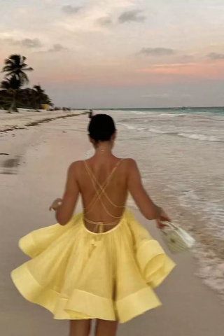 Backless Crisscross V-Neck Flared Mini Dress