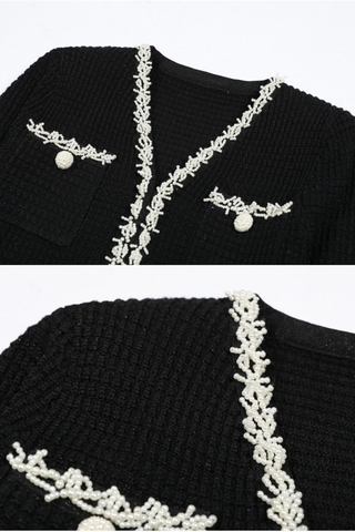 V-Neck Tweed Mini Dress with Front Pockets & Accents