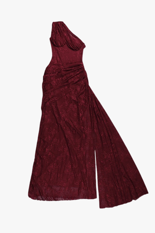 One-Shoulder Lace Long Dress with Sculpted Corset Fit