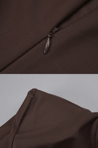 Long Sleeve High-Neck Stretch Long Dress – Side Cut-Out Ruched Design