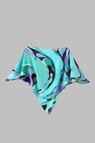 Retro Wave Satin Co-Ord Set – Abstract Scarf Top Long Skirt