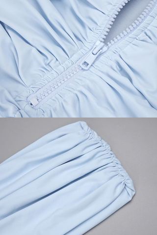 Sleeveless Ruched Mesh Long Dress with Fringed Hem and Crisscross Draping