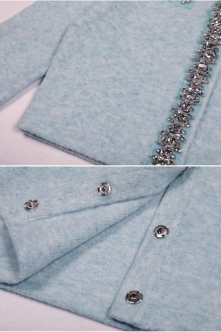 Crystal-Embellished Soft Wool Set – Cropped Jacket and Ruffled Mini Skirt