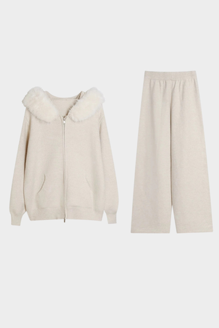 Soft & Cozy Faux Fur Hoodie Knit Set