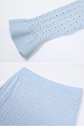 Knitted Two-Piece Set with Round Neck Peplum Cardigan and Midi-Long Mermaid Skirt