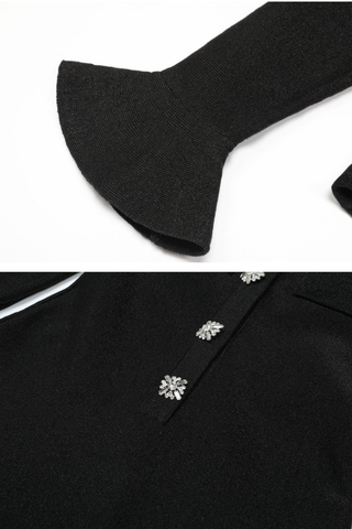Embellished Collar Knit Mini Dress – Long Sleeve