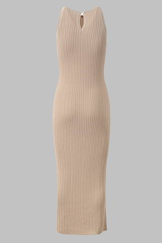 Ribbed Knit Sleeveless Maxi Dress – Bodycon Fit & Back Keyhole Detail