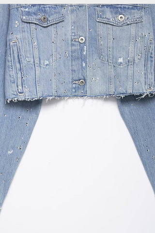 Rhinestone Detail Cropped Denim Jacket