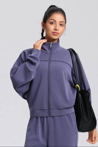 Relaxed Fit Zip-Up Jacket and Wide Leg Pants Set