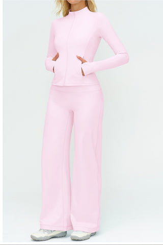 3-Piece Women’s Yoga Set – Cropped Tank, Zip Jacket & Wide-Leg Pants Activewear Set