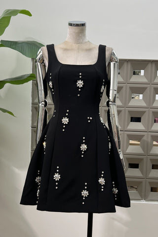 Crystal Embellished Open Back Bow Mini Dress