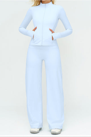3-Piece Women’s Yoga Set – Cropped Tank, Zip Jacket & Wide-Leg Pants Activewear Set