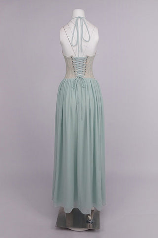 Lace Corset Halter Long Dress – Pleated Chiffon Evening Dress