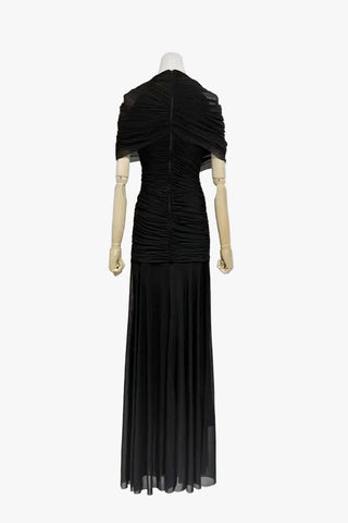 Ruched Off-Shoulder Long Dress – Draped Top & Flowing Skirt