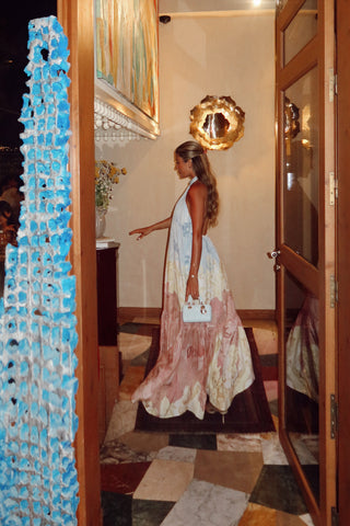 Paisley Print Halter Neck Backless Long Dress