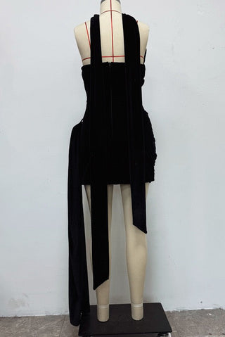 Velvet Corset Draped Scarf Mini Dress