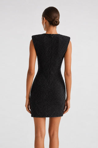 Metallic Draped Cowl Neck Sleeveless Bandage Mini Dress