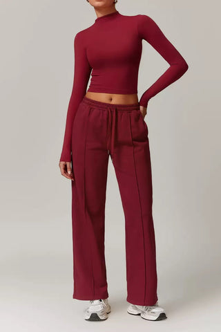 Seamless Mock-Neck Long Sleeve Crop Top & Straight-Leg Jogger Set
