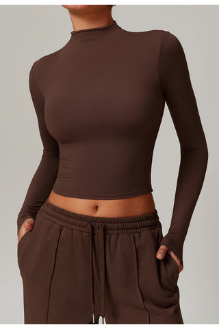 Seamless Mock-Neck Long Sleeve Crop Top & Straight-Leg Jogger Set