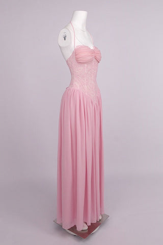 Lace Corset Halter Long Dress – Pleated Chiffon Evening Dress