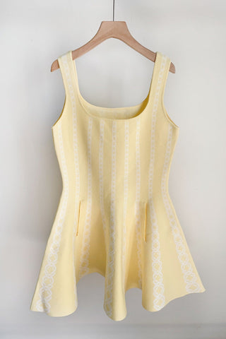 Elegant Short Sleeve Cropped Cardigan & Sleeveless Square Neck Knit Fit & Flare Mini Dress Set