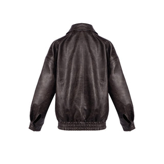 Classic Aviator Leather Jacket with High Neck, Utility Pockets, and Structured Fit