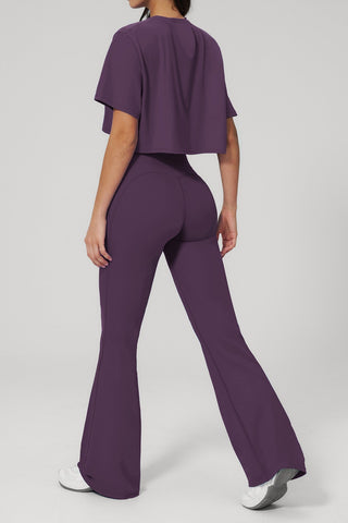Short Sleeve Crop Top & High Waist Flared Pants Set – Snatched Fit, Made to Move