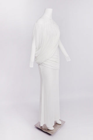 Off-Shoulder Draped Mesh Long Sleeve Long Dress