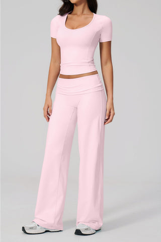 Soft Stretch Activewear Top & Wide Leg Pants Set