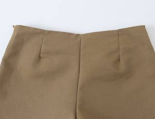 Military-Inspired Stand Collar Long Sleeve Jacket & High Waist Tailored Shorts Set