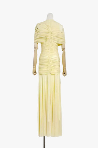 Ruched Off-Shoulder Long Dress – Draped Top & Flowing Skirt