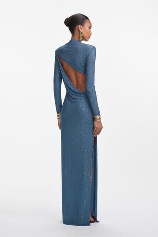 Crystal Embellished Cut-Out Open-Back Long Dress