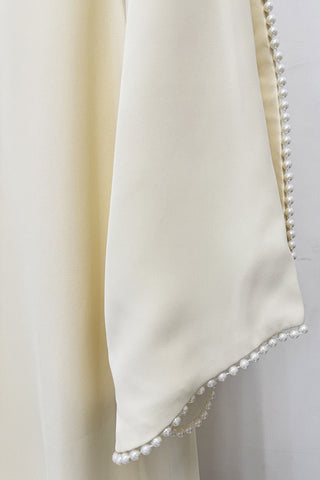 Pearl Trim Minimal Design Dress – Chiffon Material, Long Flared Sleeves