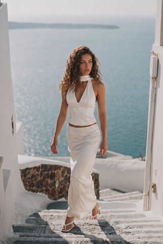 Elegant Satin Halter Top & Long Skirt Set