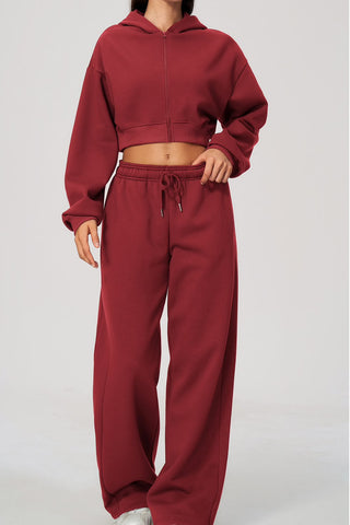 Cropped Zip-Up Hoodie & Wide-Leg Sweatpants Set
